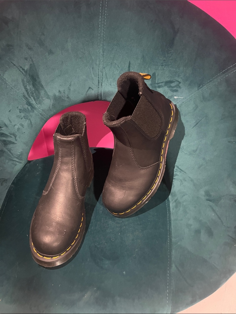 Dr. Martens Black Chelsea Boots with Yellow Stitching